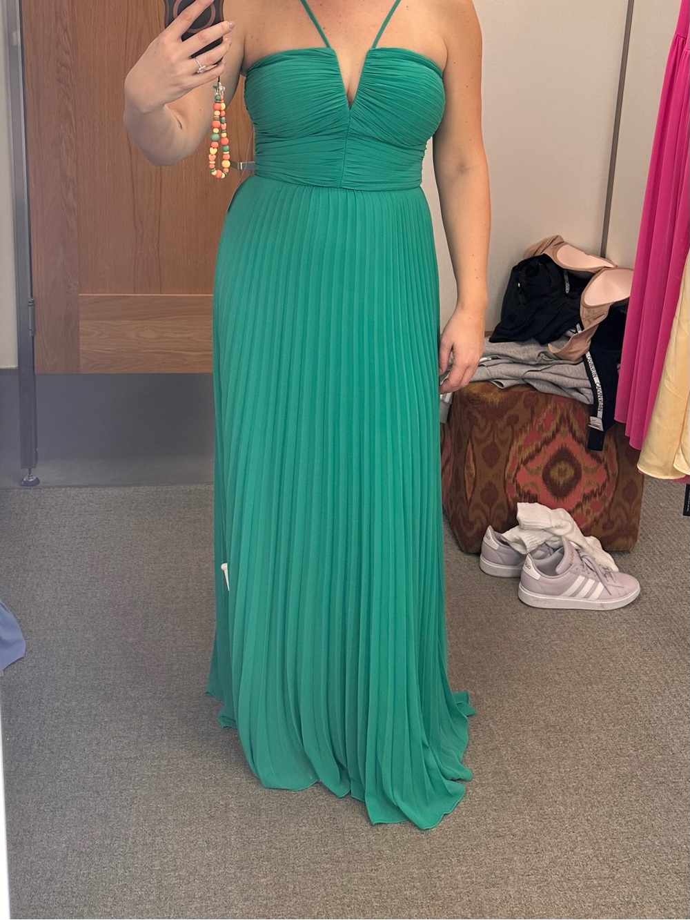 Xscape Strapless Pleated Maxi Dress in Emerald